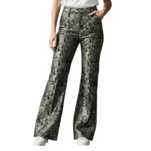 Etcetera Black with Gold and Silver Floral Print Flare Pants Size 4